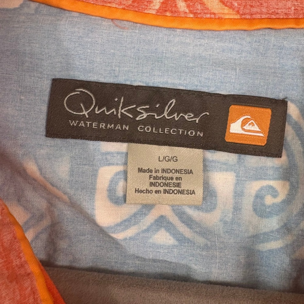 Quiksilver Shirt Mens Large Orange Waterman Collection Aloha Tribal Beach Summer - Picture 6 of 10